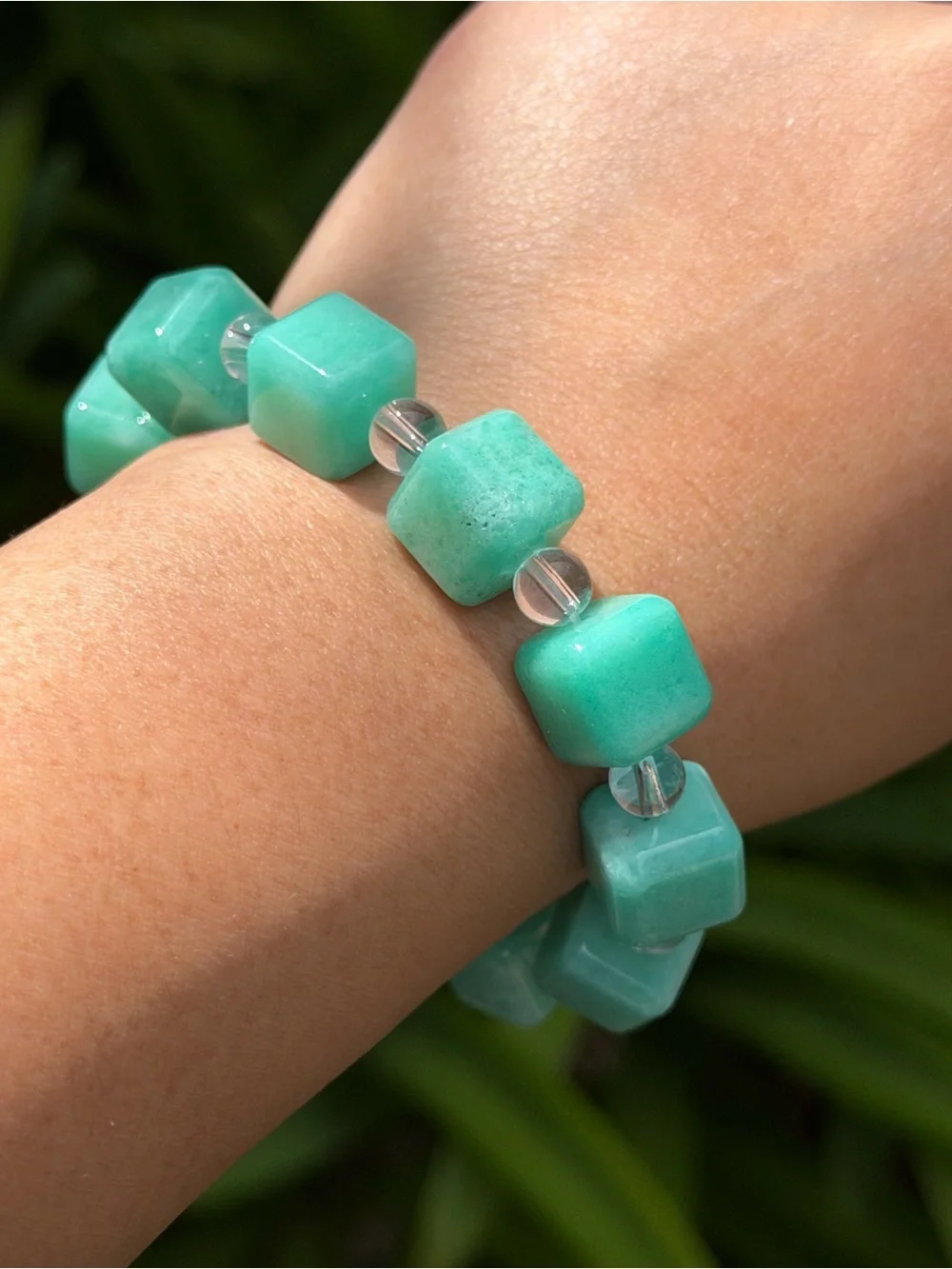 12mm strechable cubic amazonite bracelet 1751